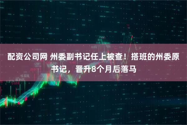 配资公司网 州委副书记任上被查！搭班的州委原书记，晋升8个月后落马