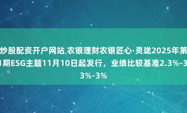 炒股配资开户网站 农银理财农银匠心·灵珑2025年第11期ESG主题11月10日起发行，业绩比较基准2.3%-3%